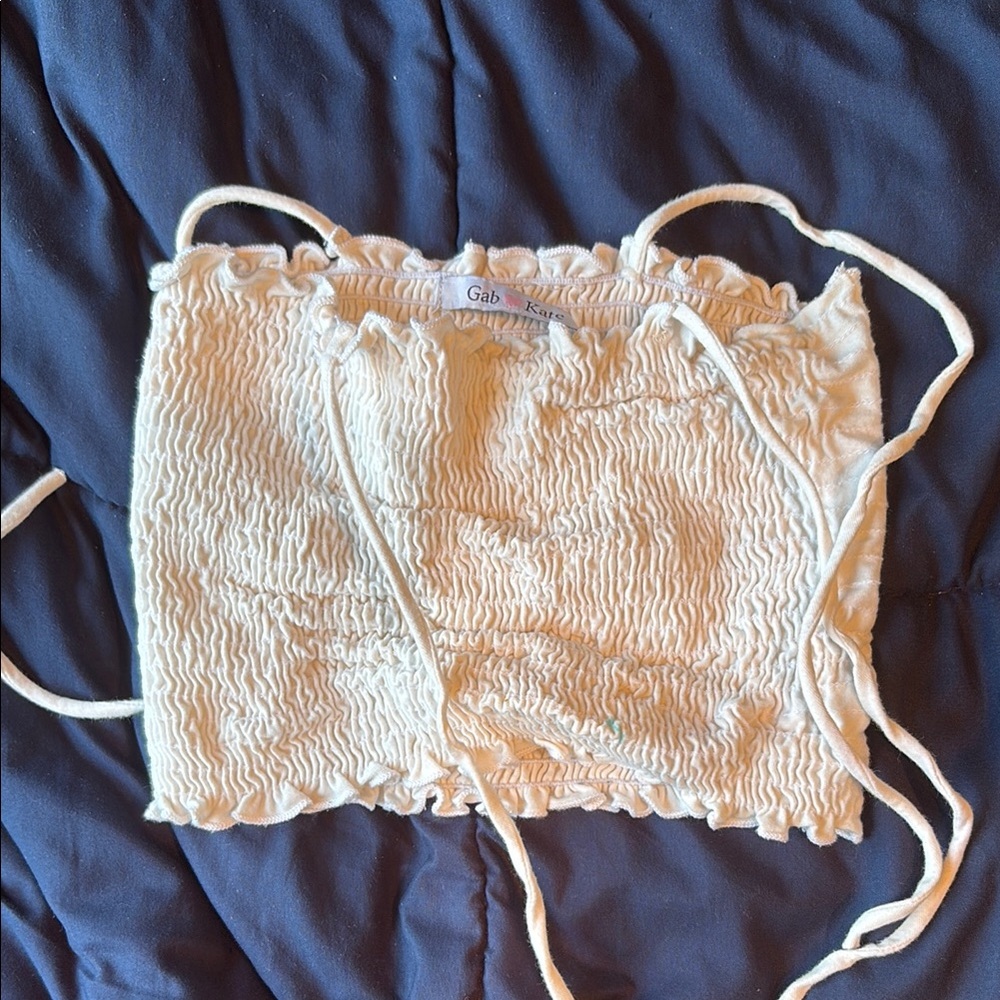 Cream Smocked Tube Top